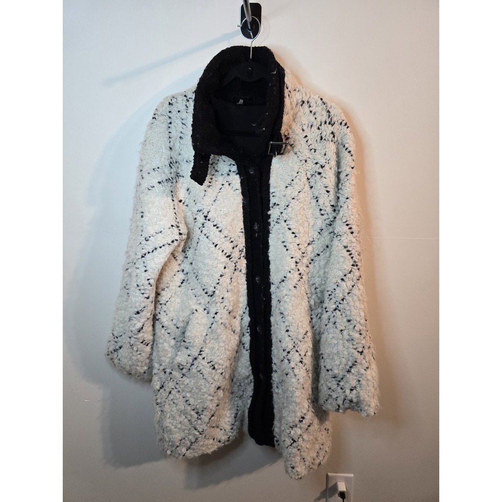 Free People High Collar Bouclé Wool Blend Coat Cozy Cabin‎ Sz L Relaxed Chic